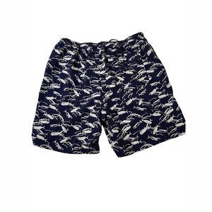LL Bean Mens Swim Trunks Drawstring Elastic Waist Navy White Print Size L‎